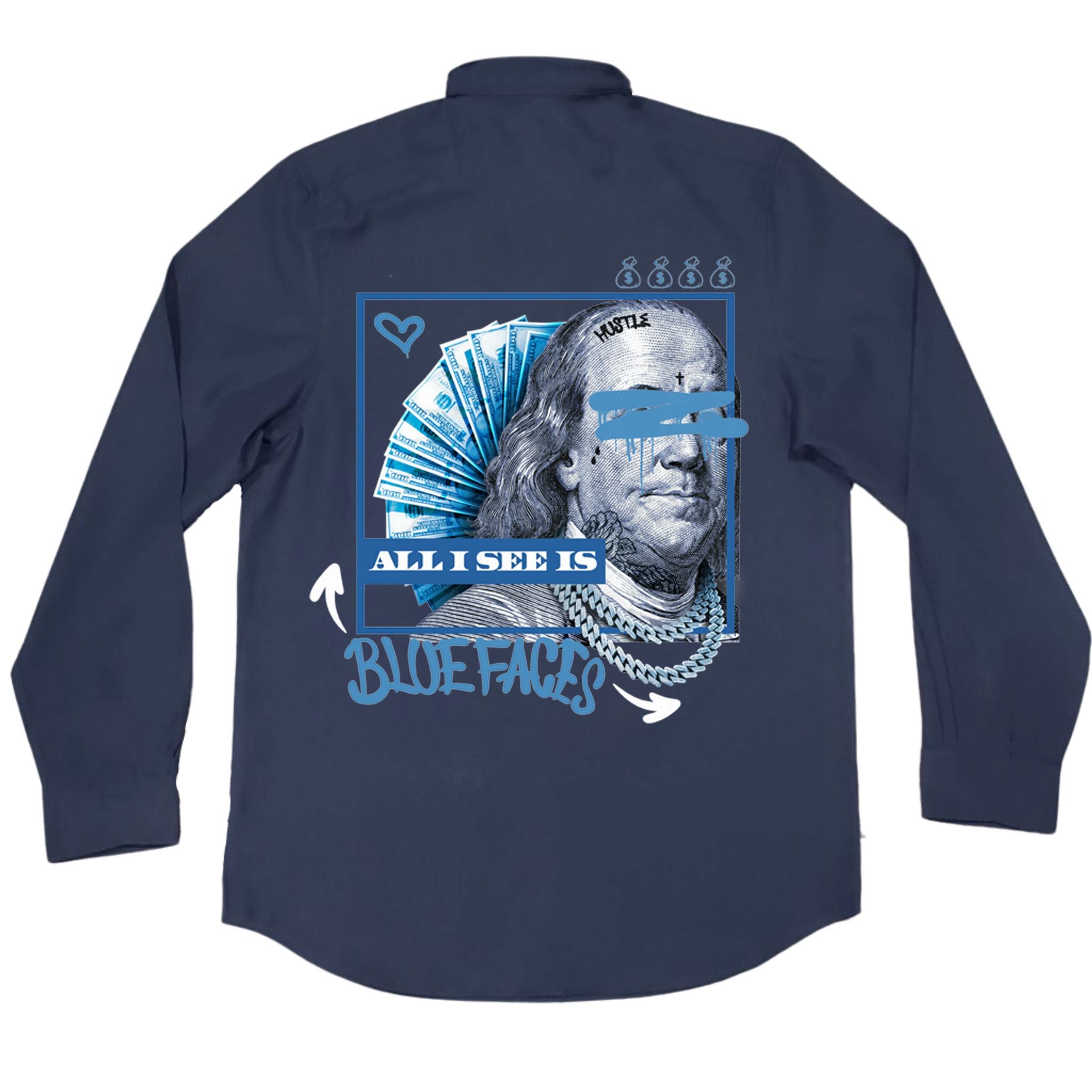 All I See is Blue Faces - Navy Oxford Long Sleeve Shirt – Million