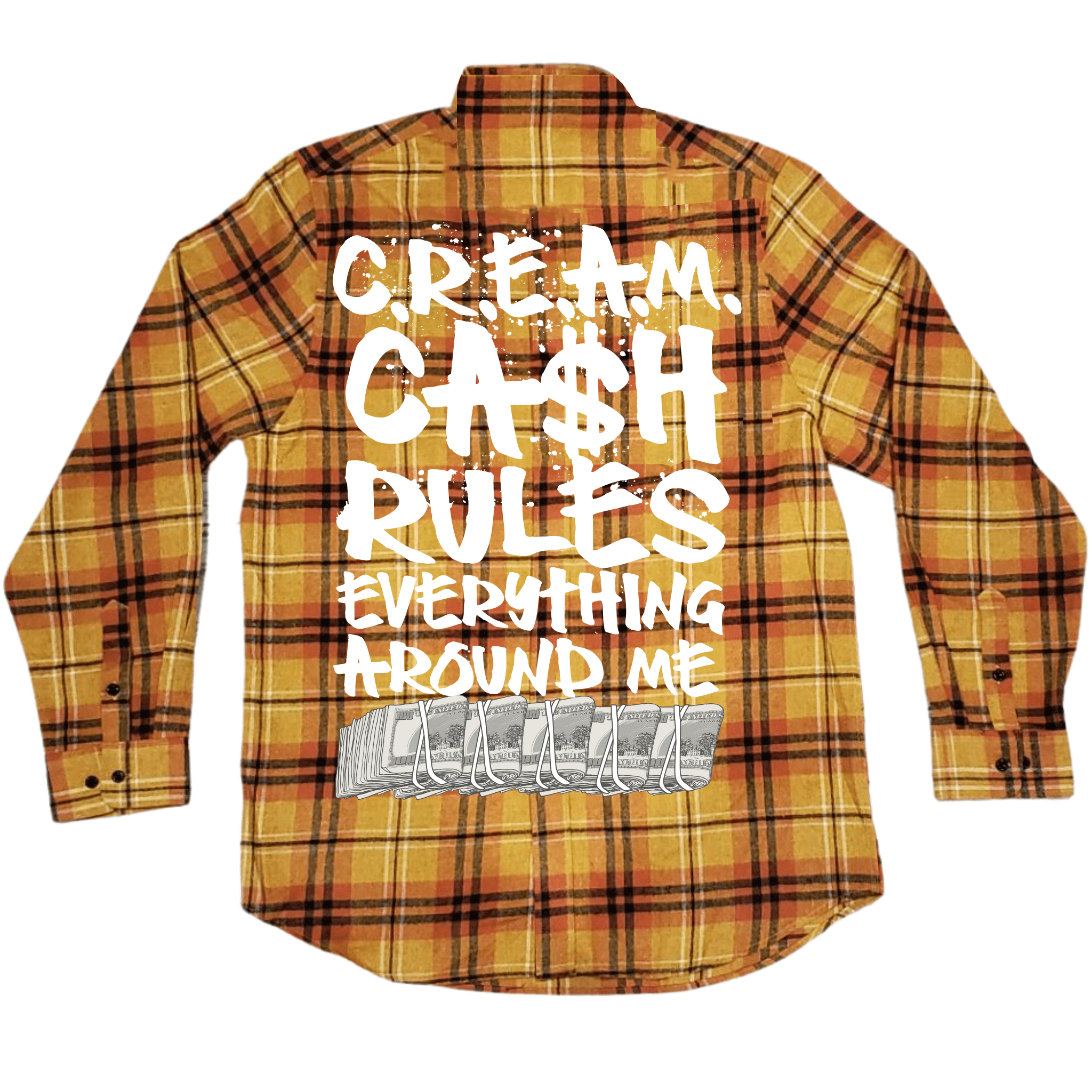 Million Dolla Motive - Cream - Gold and Orange Flannel Long Sleeve Shirt 2XL Million Dolla Motive - Cream - Gold and Orange Flannel Long Sleeve Shirt 2XL