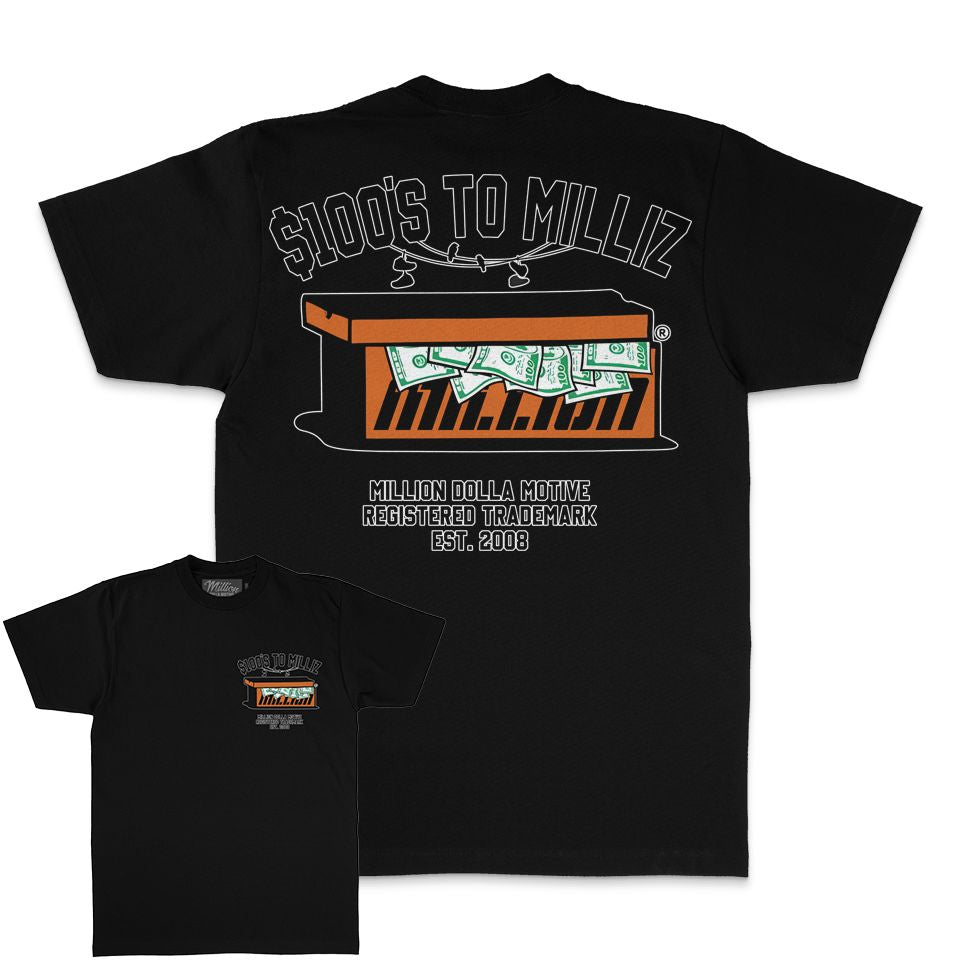 100's to Milliz - Black T-Shirt – Million Dolla Motive