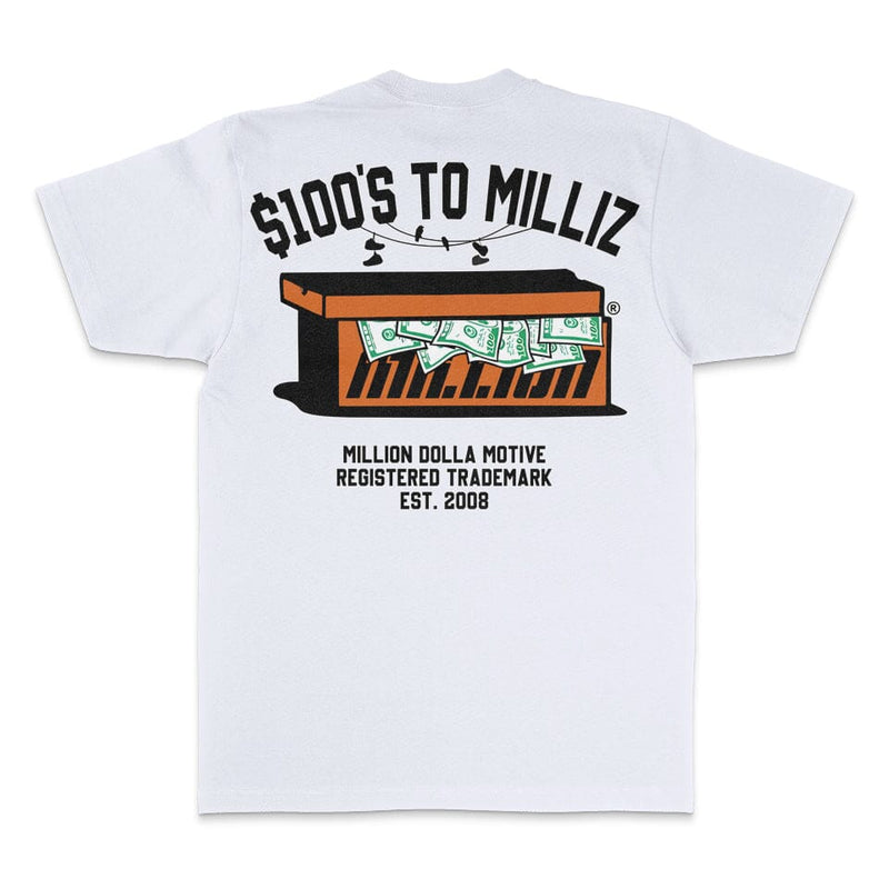100's to Milliz - White T-Shirt T-Shirt Million Dolla Motive 