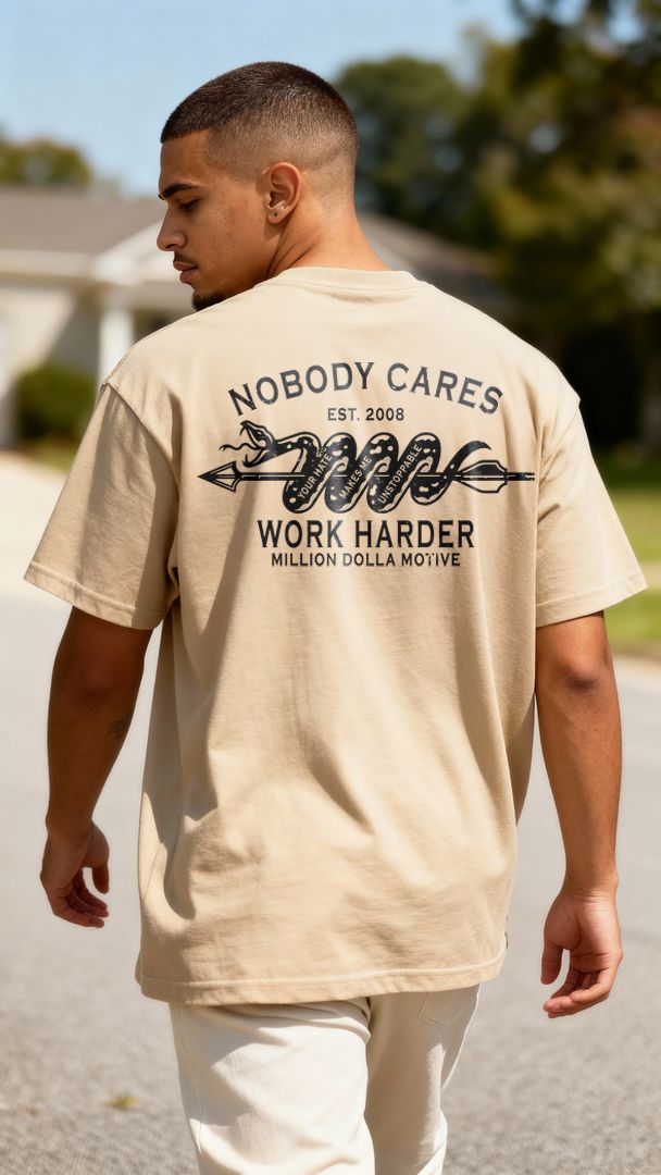 Nobody Cares Work Harder - Khaki T-Shirt