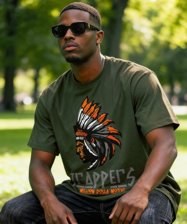 Trappers - Orange on Olive T-Shirt