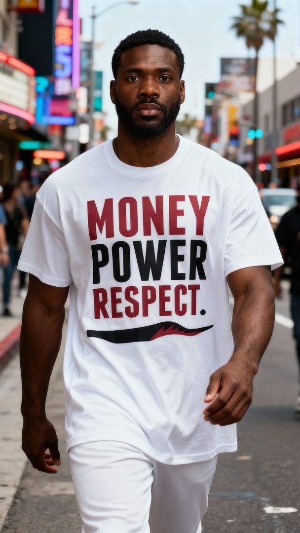 Money Power Respect - Fire Red on White T-Shirt