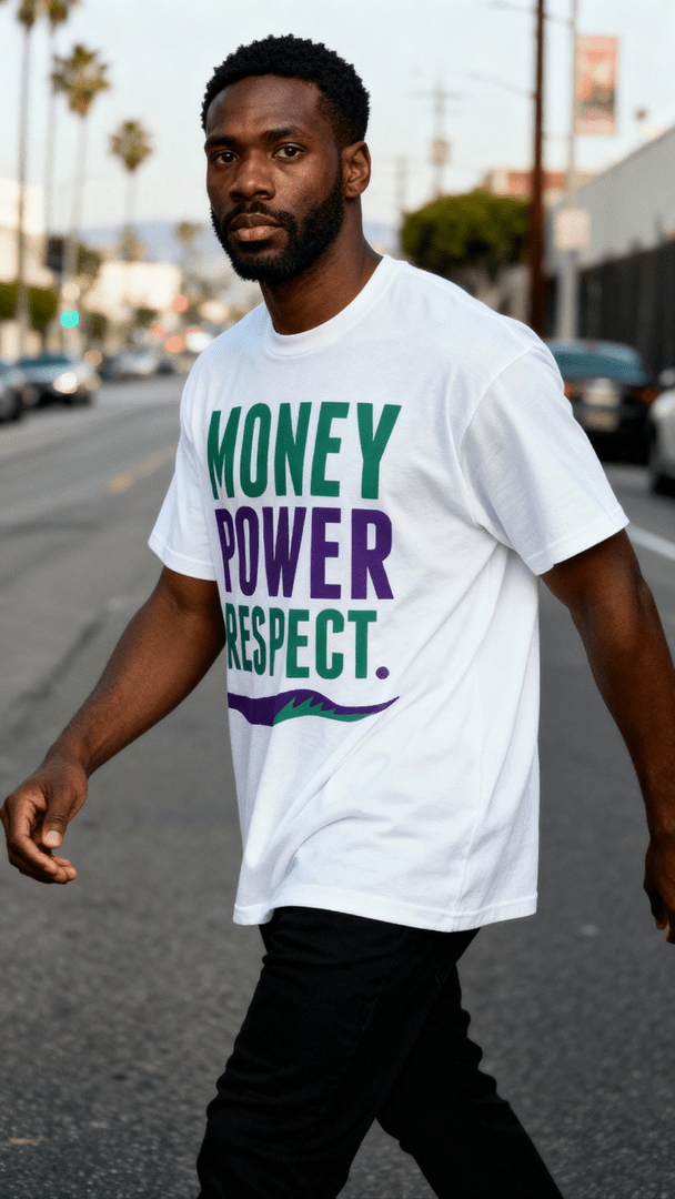 
                  
                    Money Power Respect - New Emerald/Purple on White T-Shirt
                  
                