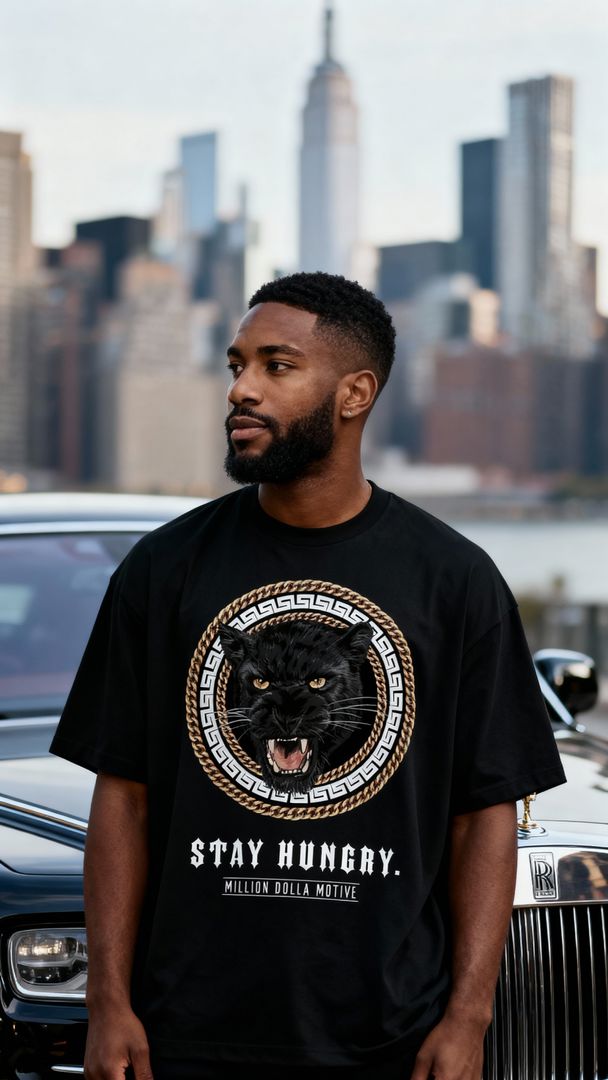 Stay Hungry Panther - Gold on Black T-Shirt