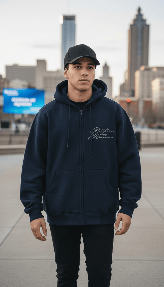 Money Bag - Navy Zipper Hoodie Sweatshirt – Million Dolla Motive