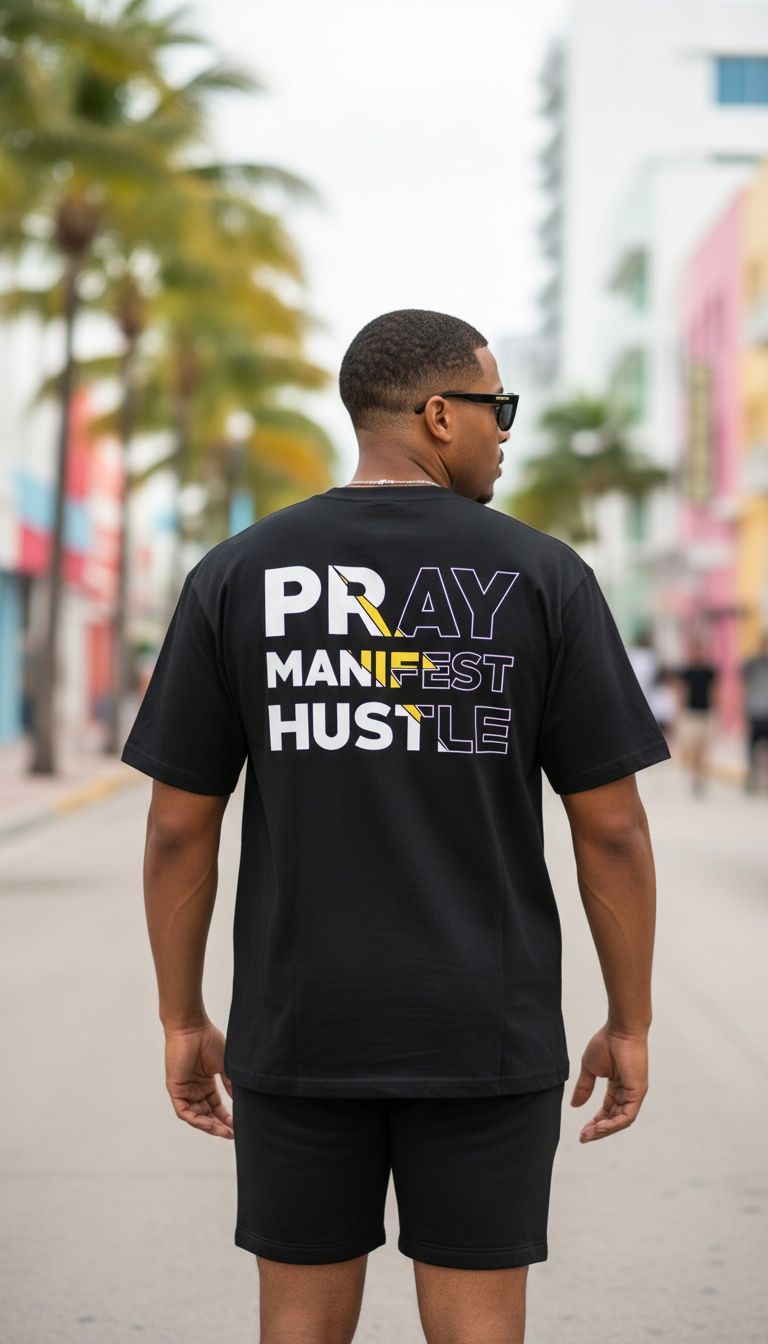 Pray Manifest Hustle - Black T-Shirt