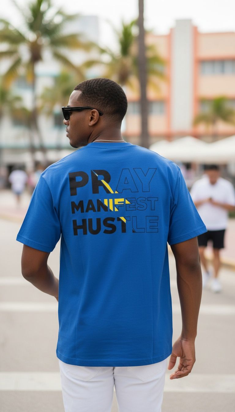 Pray Manifest Hustle - Royal Blue T-Shirt