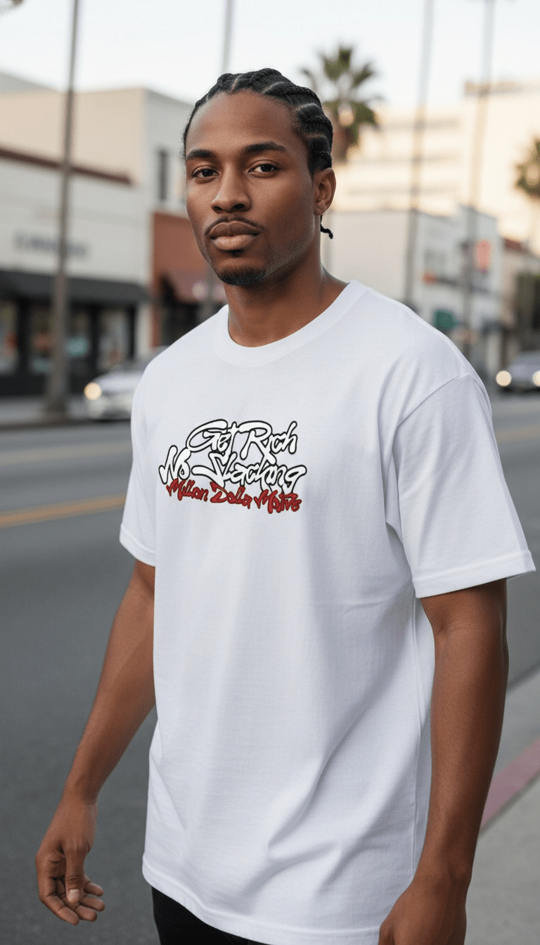 
                  
                    Get Rich No Slacking - White T-Shirt
                  
                