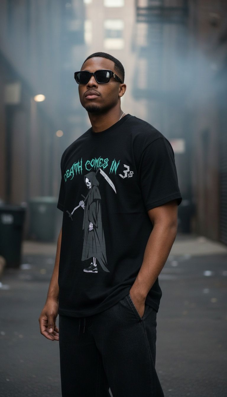 Death Comes in 3's - Green Glow on Black T-Shirt