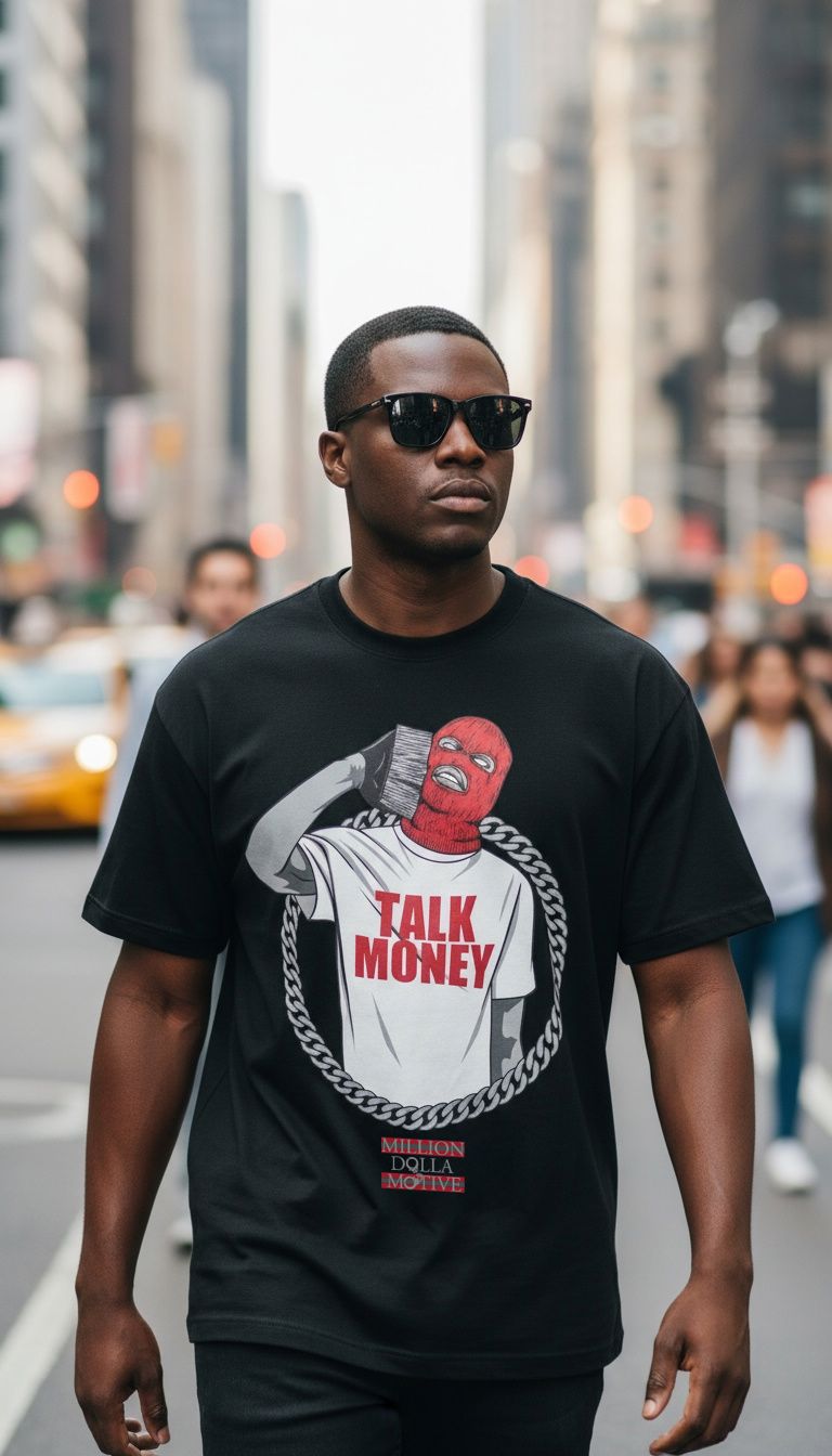 Talk Money Phone - Red on Black T-Shirt