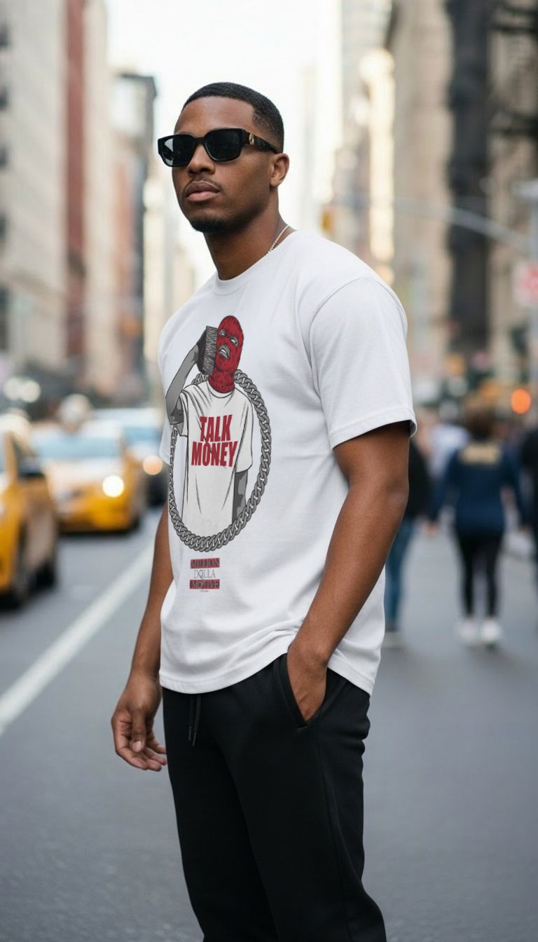 Talk Money Phone - Red on White T-Shirt