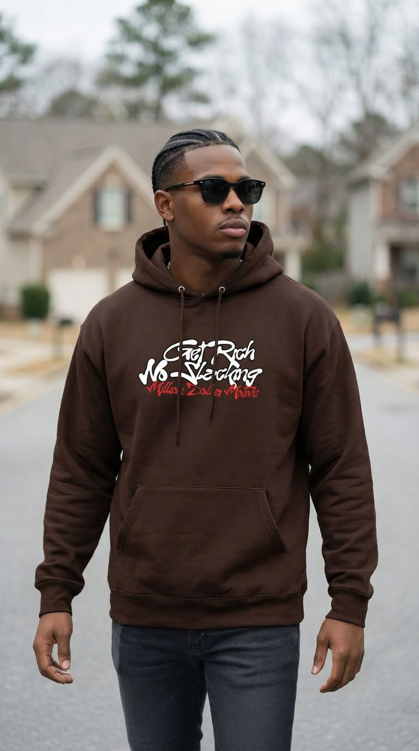 
                  
                    Get Rich No Slacking - Brown Hoodie Sweatshirt
                  
                