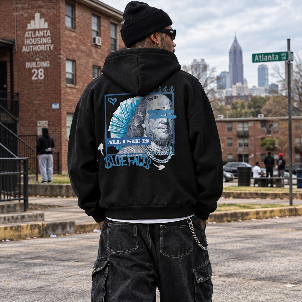 All I See is Blue Faces - Black Hoodie Sweatshirt Outerwear Million Dolla Motive 