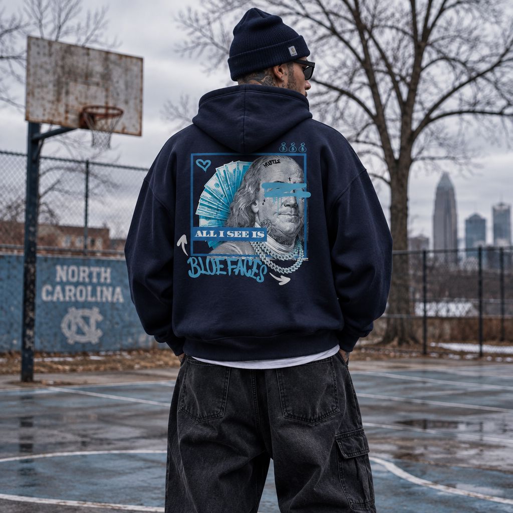 All I See is Blue Faces - Navy Hoodie Sweatshirt Outerwear Million Dolla Motive 