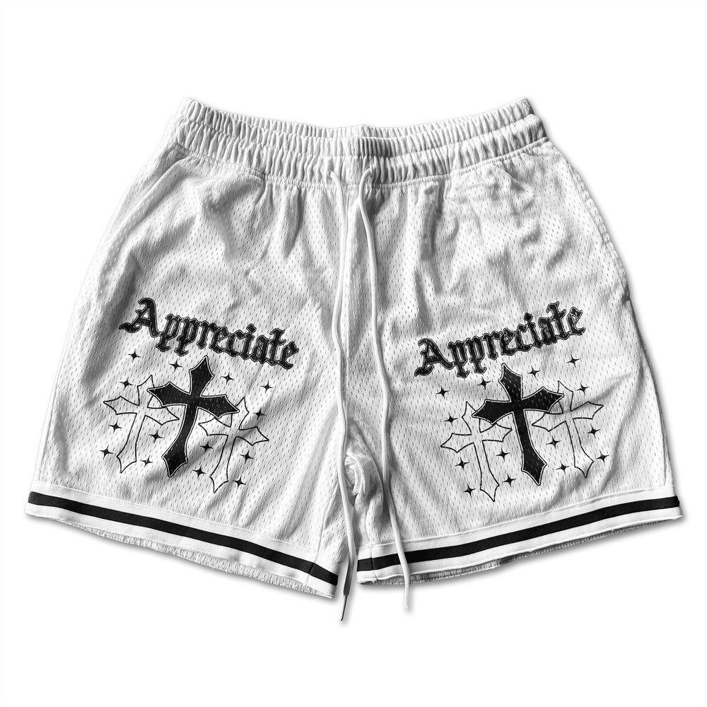Appreciate Crosses - White Basketball Shorts
