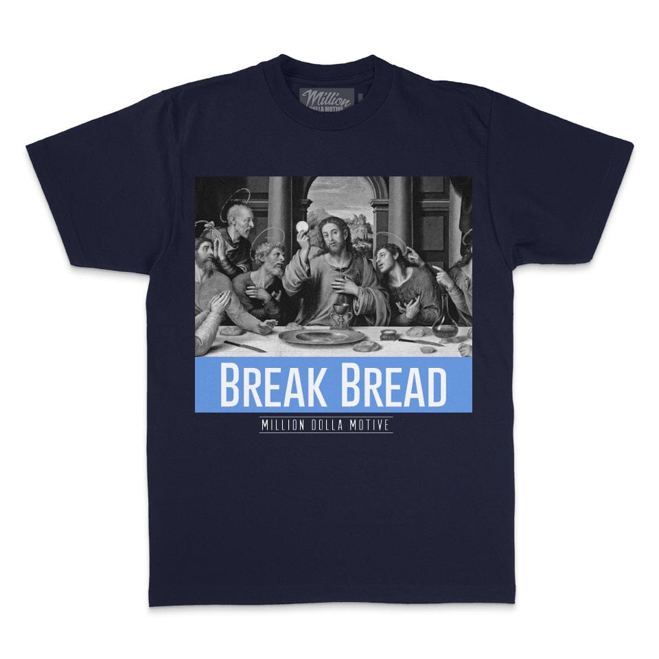 
                  
                    Break Bread - University Blue on Navy T-Shirt
                  
                
