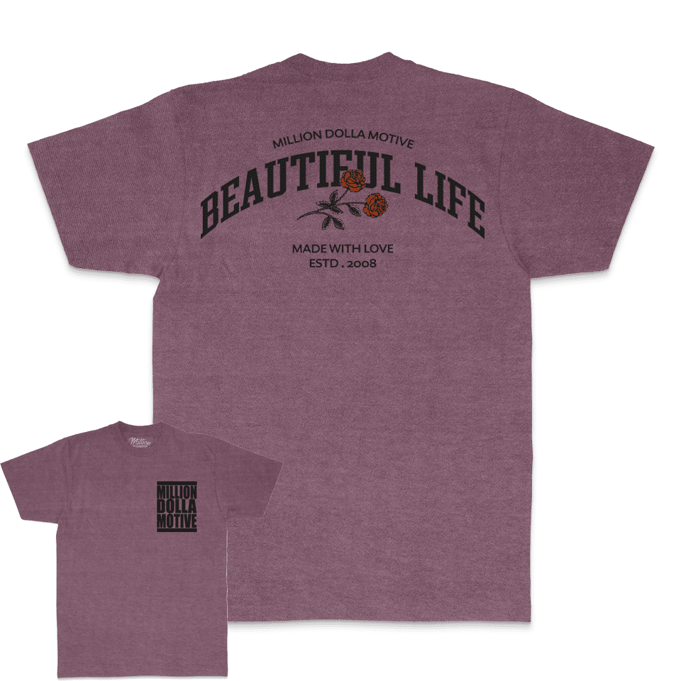 Beautiful Life - Maroon Vintage Dye T-Shirt