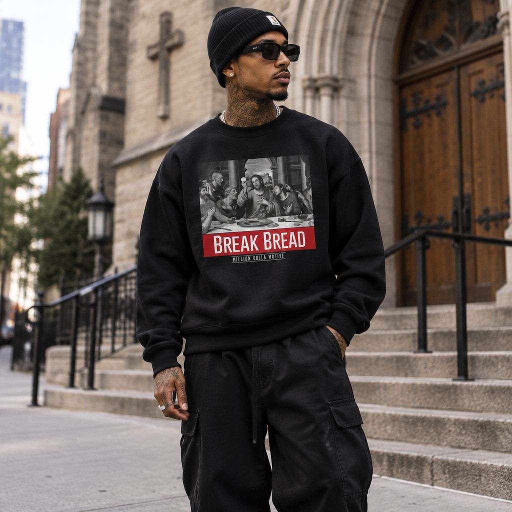 Break Bread - Red on Black Crewneck Sweatshirt Outerwear Million Dolla Motive 