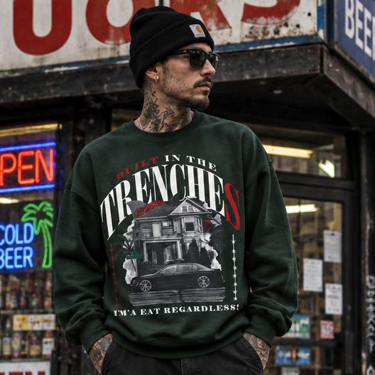 Built in the Trenches - Dark Green Crewneck Sweatshirt Outerwear Million Dolla Motive 