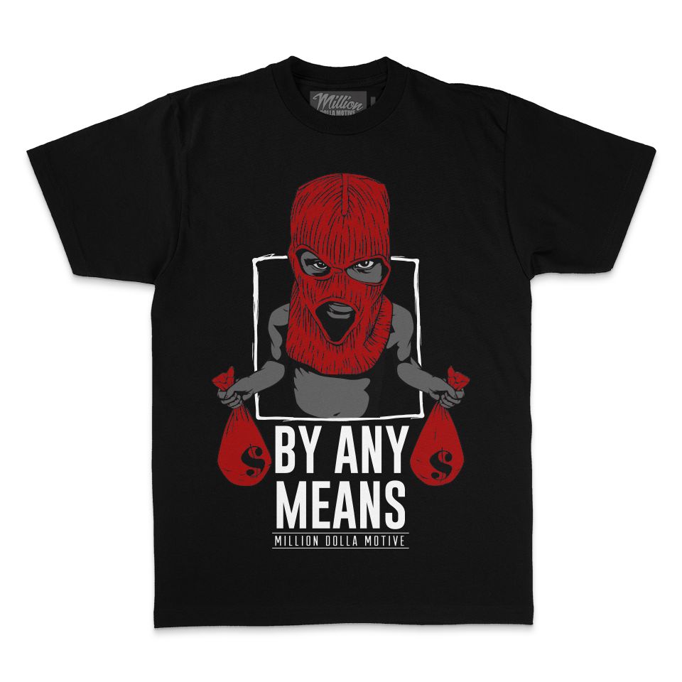 
                  
                    By Any Means - Red on Black T-Shirt
                  
                
