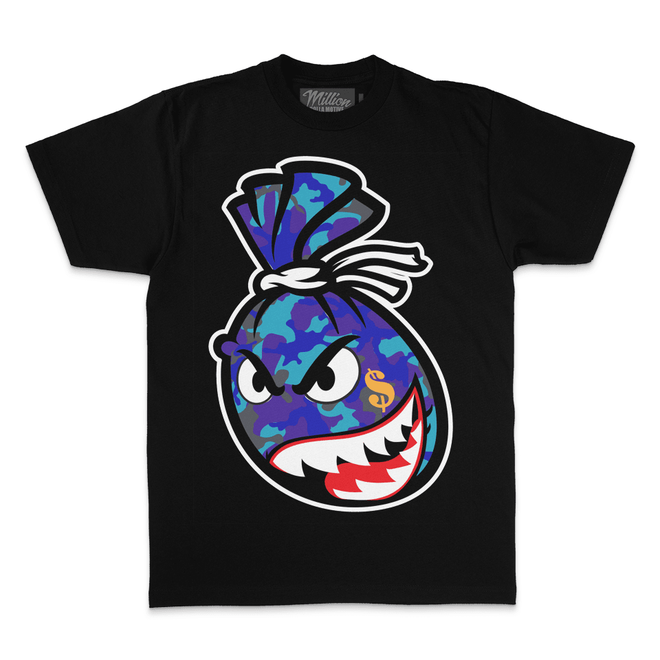 Camo Money Bag Aqua - Black T-Shirt