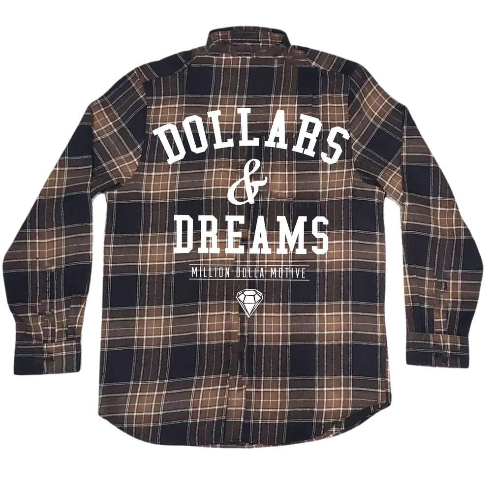Million Dolla Motive - Dollars & Dreams - Mocha Brown Flannel Long Sleeve Shirt L Million Dolla Motive - Dollars & Dreams - Mocha Brown Flannel Long Sleeve Shirt L