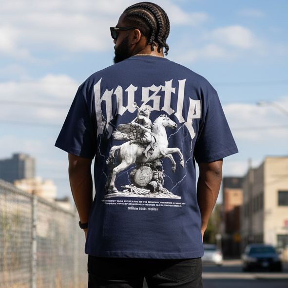 Hustle Builds Strong People - Navy T-Shirt T-Shirt Million Dolla Motive 