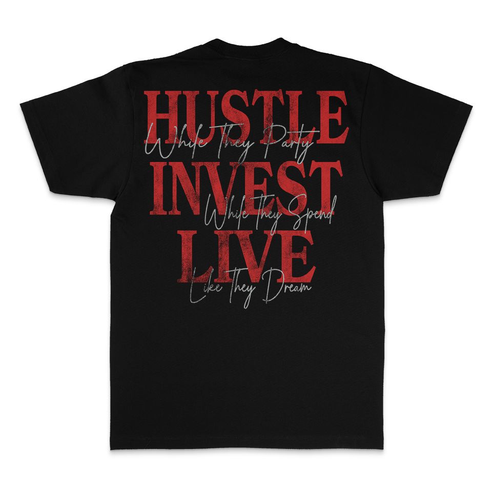
                  
                    Hustle Invest Live - Black T-Shirt
                  
                
