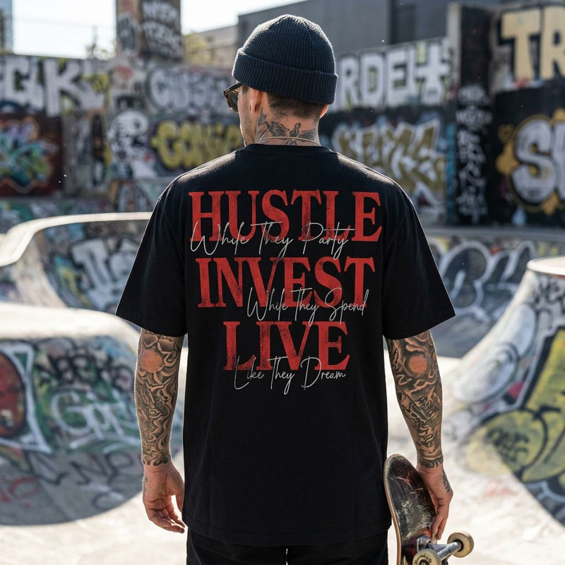 Hustle Invest Live - Black T-Shirt T-Shirt Million Dolla Motive 