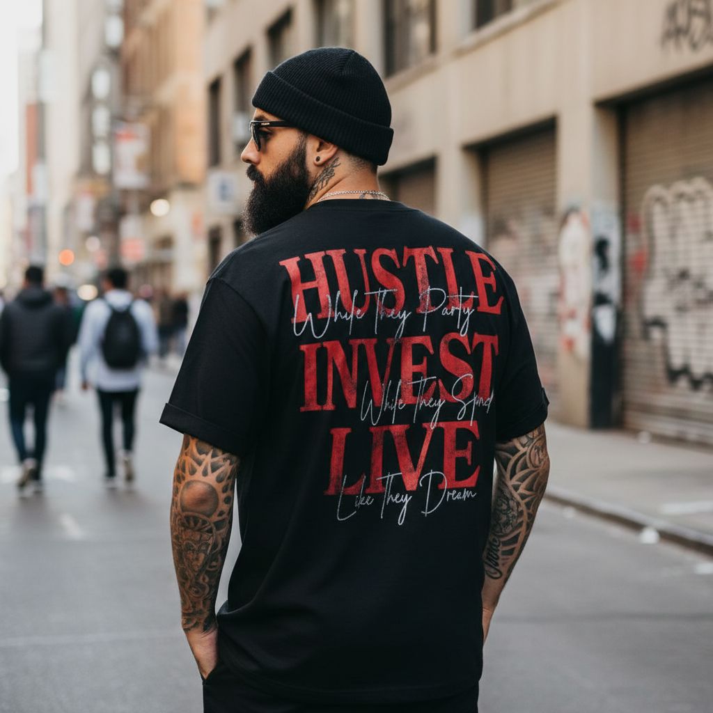 Hustle Invest Live - Black T-Shirt T-Shirt Million Dolla Motive 