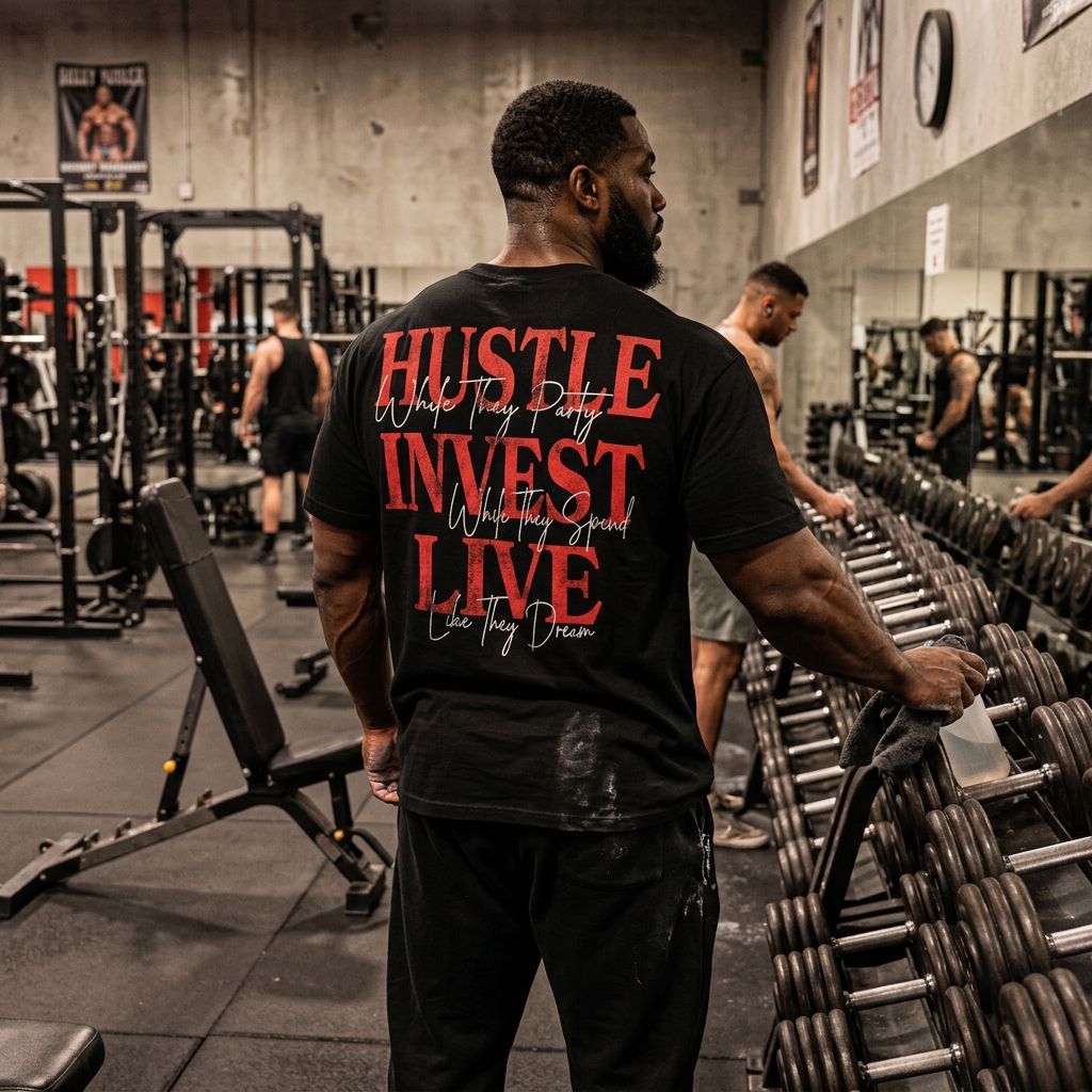 Hustle Invest Live - Black T-Shirt T-Shirt Million Dolla Motive 