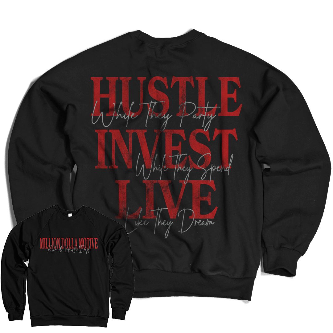 
                  
                    Hustle Invest Live - Black Crewneck Sweatshirt
                  
                