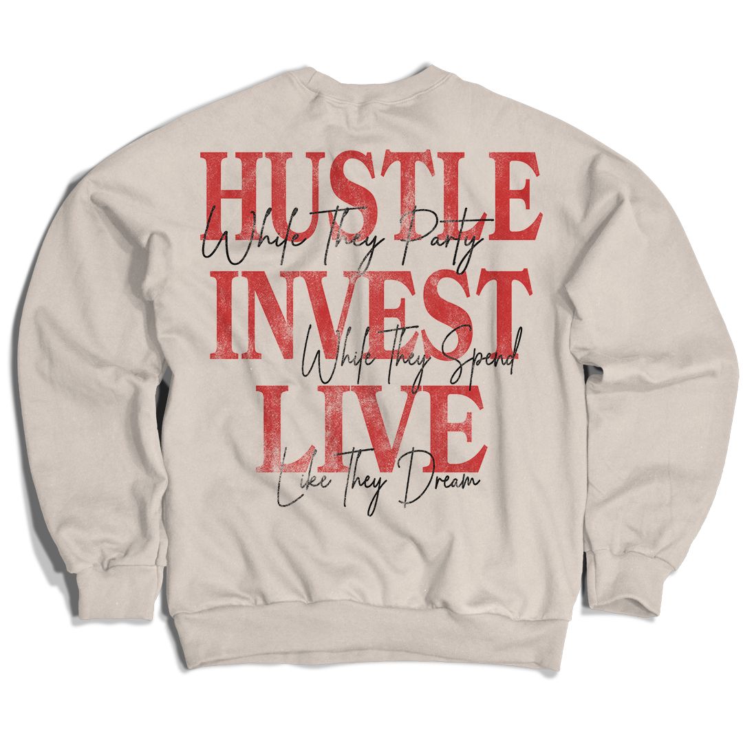 
                  
                    Hustle Invest Live - Sand Crewneck Sweatshirt
                  
                