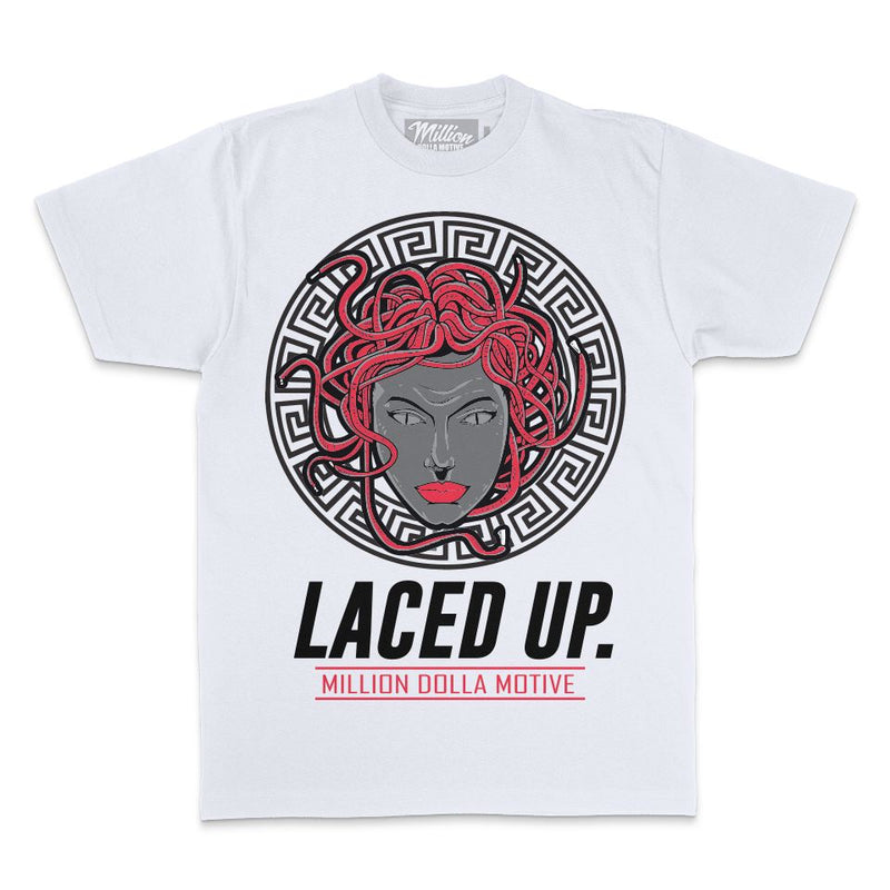 Laced Up - Infrared on White T-Shirt