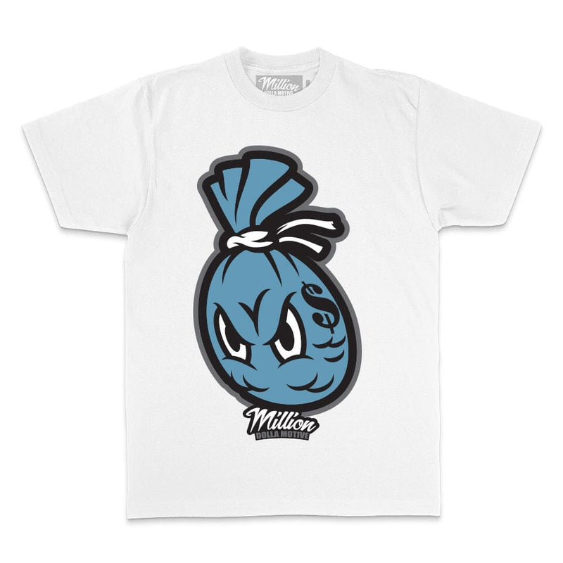 Money Bag - Chambray Blue on White T-Shirt T-Shirt Million Dolla Motive 