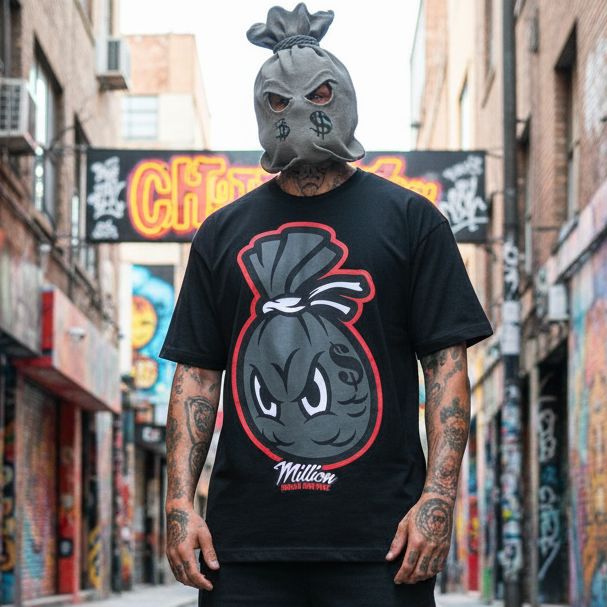 Money Bag - Grey/Infrared on Black T-Shirt T-Shirt Million Dolla Motive 