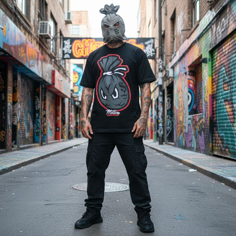 Money Bag - Grey/Infrared on Black T-Shirt T-Shirt Million Dolla Motive 