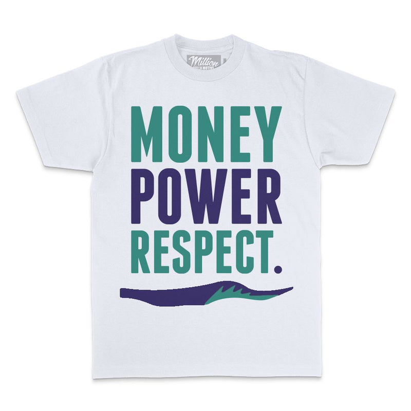 Money Power Respect - New Emerald/Purple on White T-Shirt