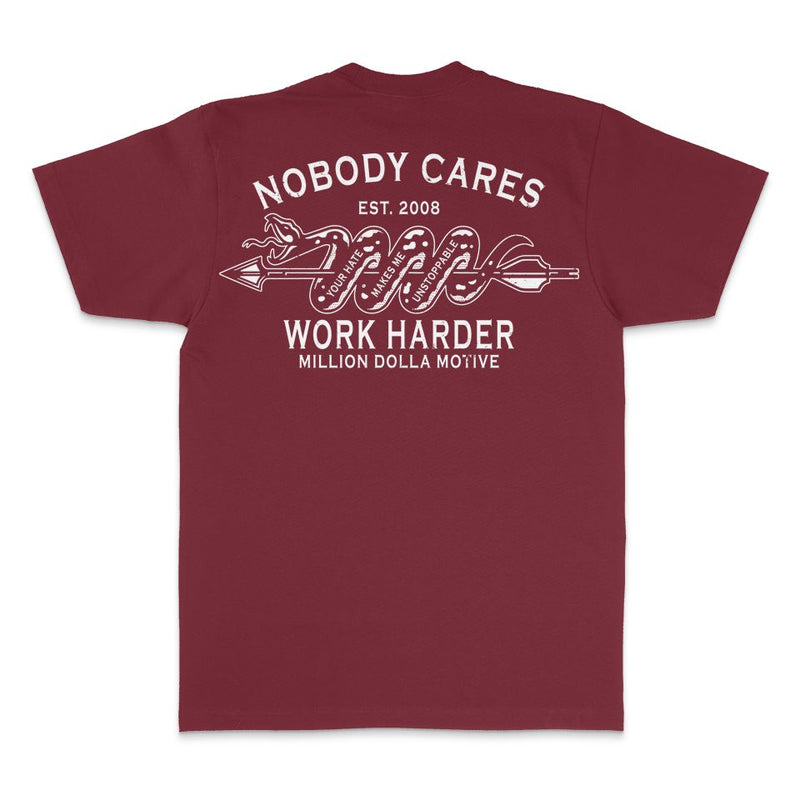 Nobody Cares Work Harder - Burgundy T-Shirt