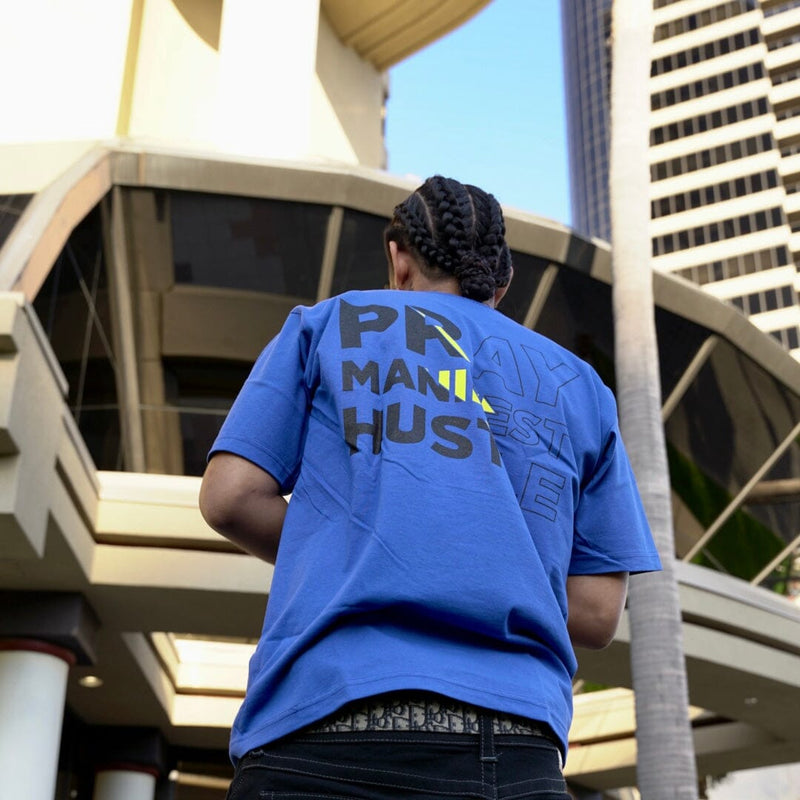 Pray Manifest Hustle - Royal Blue T-Shirt T-Shirt Million Dolla Motive 