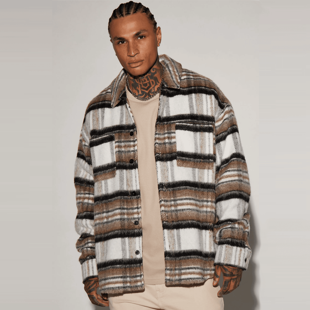 Brown and Grey - Plaid Flannel Jacket