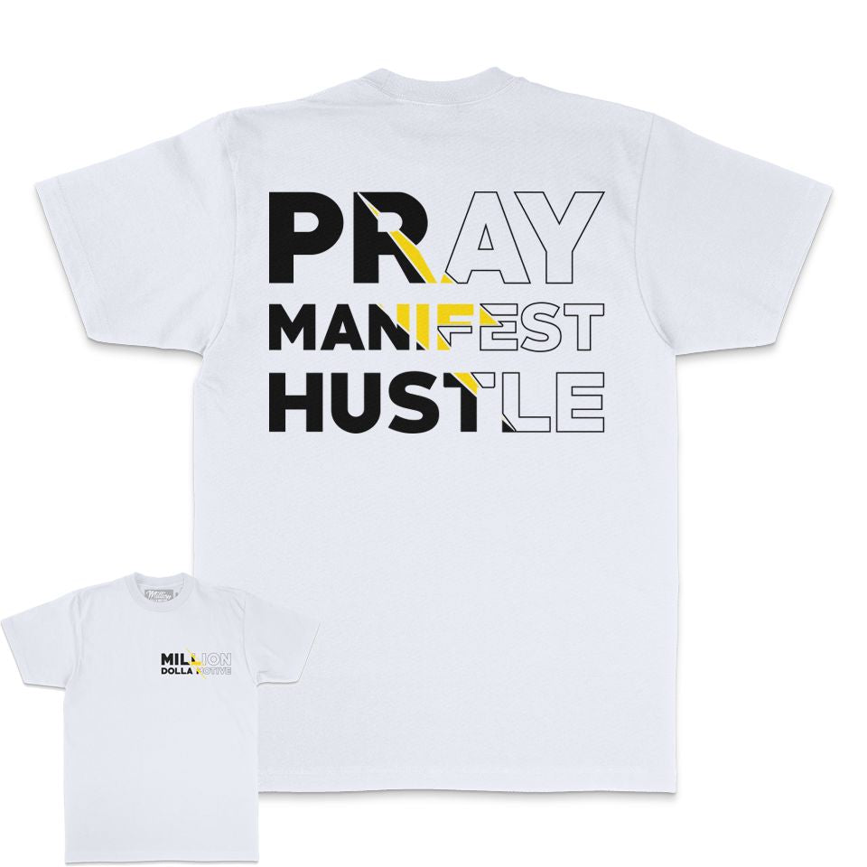 
                  
                    Pray Manifest Hustle - White T-Shirt
                  
                