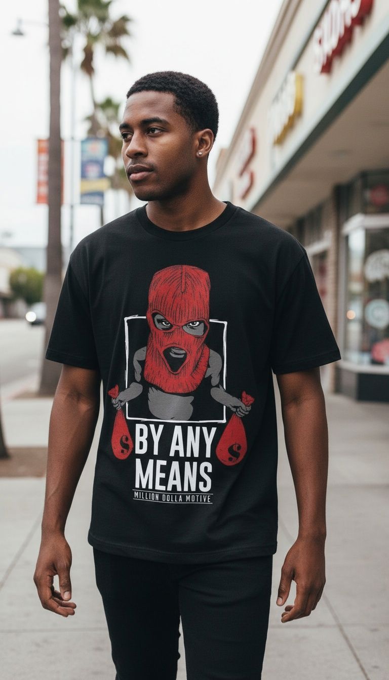 By Any Means - Red on Black T-Shirt