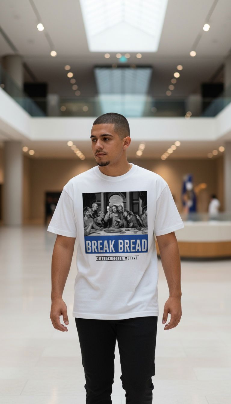 Break Bread -Blue on White T-Shirt