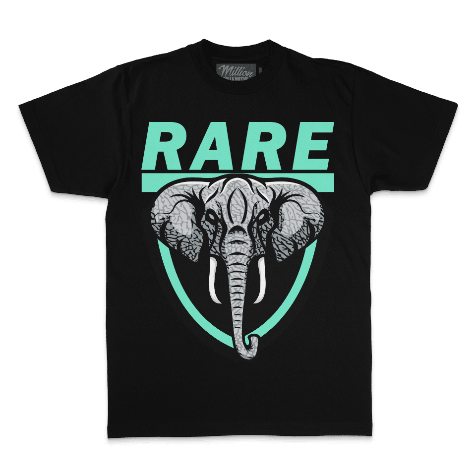 Rare Elephant - Green Glow on Black T-Shirt