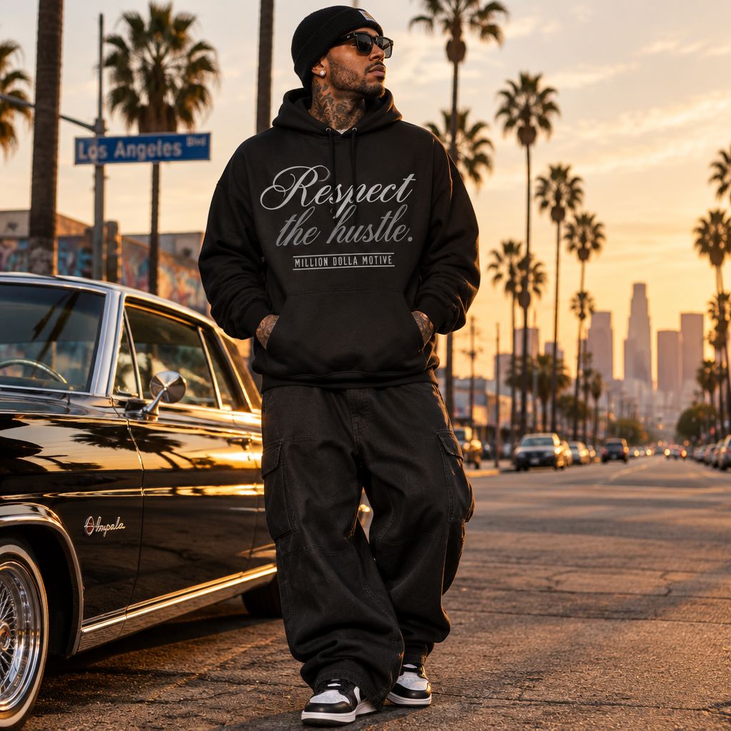 
                  
                    Respect the Hustle - Black Hoodie Sweatshirt Outerwear Million Dolla Motive 
                  
                