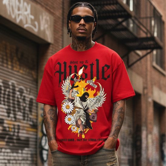 Shut Up & Hustle - Red T-Shirt T-Shirt Million Dolla Motive 