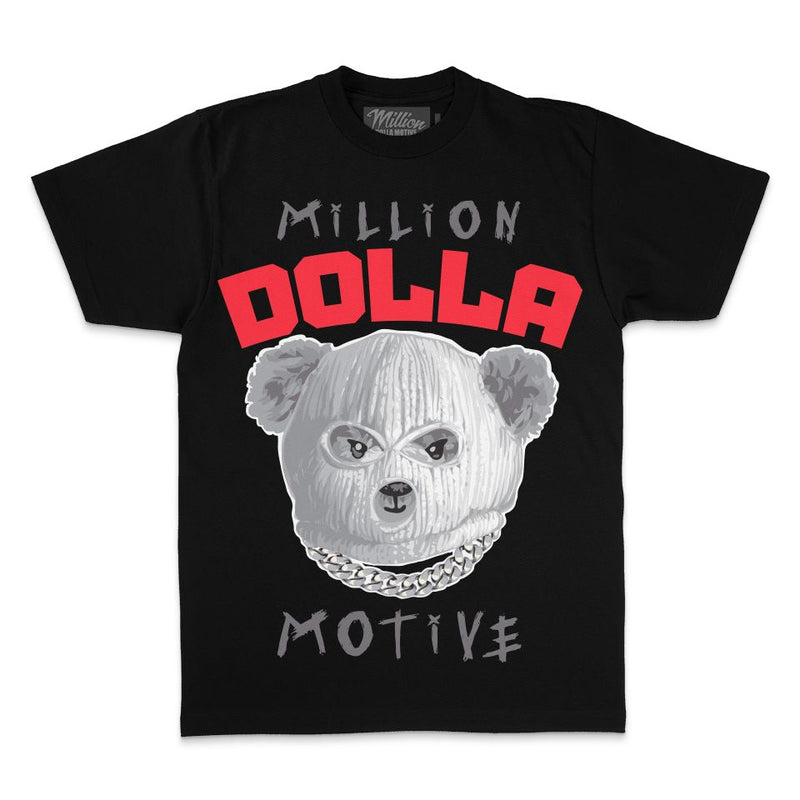 Ski Mask Teddy Face - Infrared on Black T-Shirt