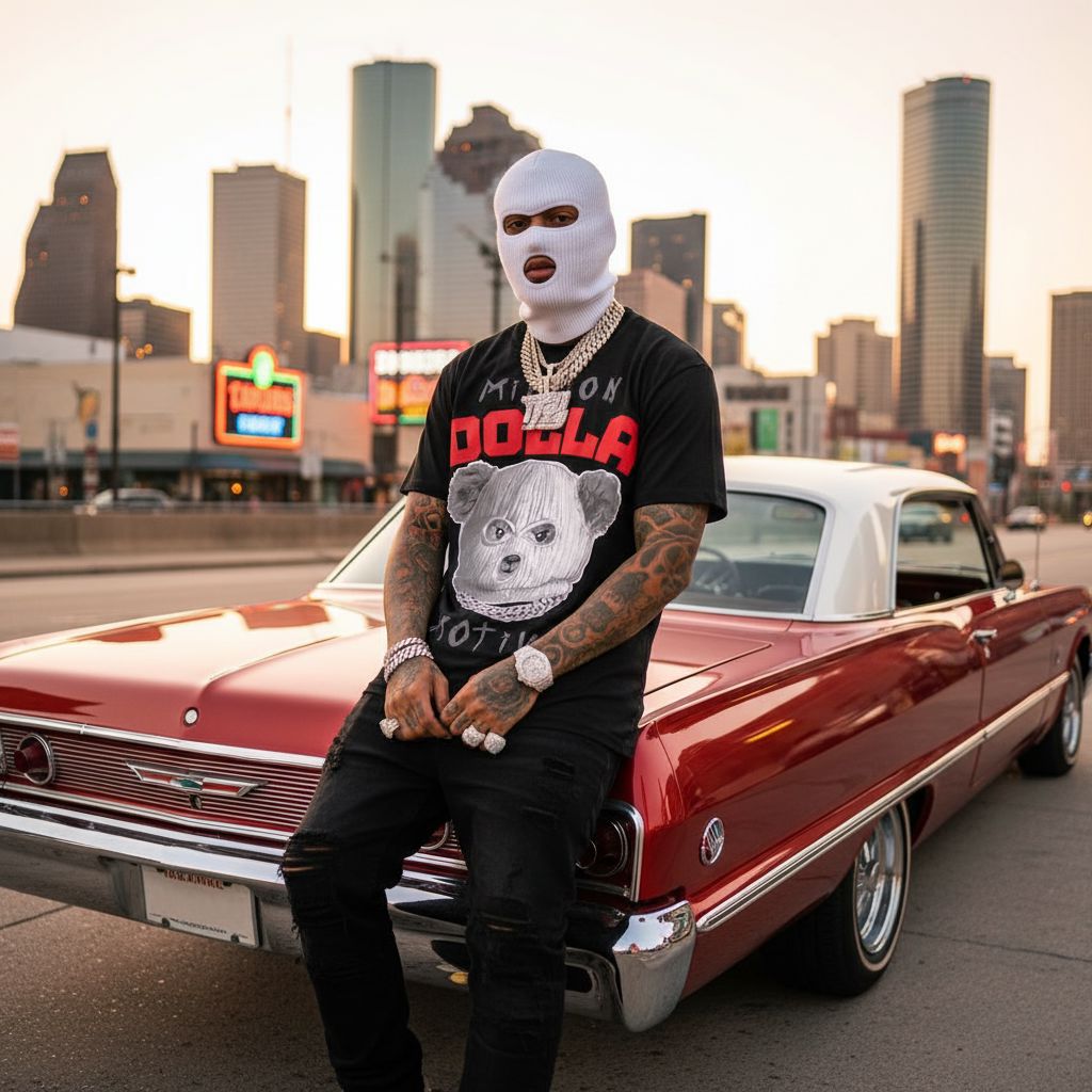 Ski Mask Teddy Face - Infrared on Black T-Shirt T-Shirt Million Dolla Motive 